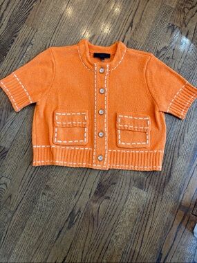 Zara Orange Cropped Short-Sleeve Cardigan